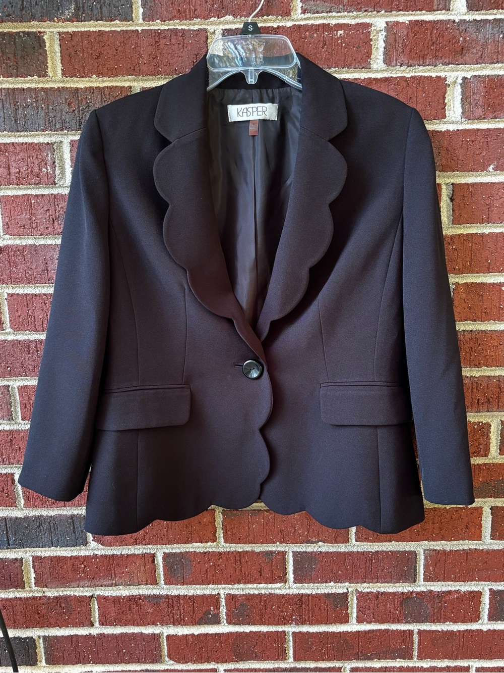 Kaspe Women's Black jacket Scalloped Lapel One Button Suit Blazer Work Wear